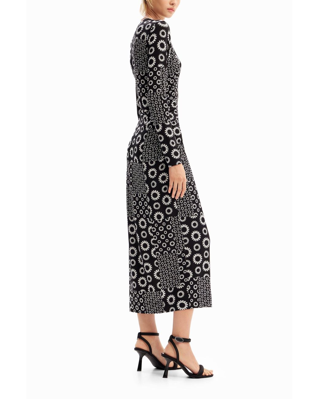Desigual Black Slim Patchwork Midi Dress, Viscose