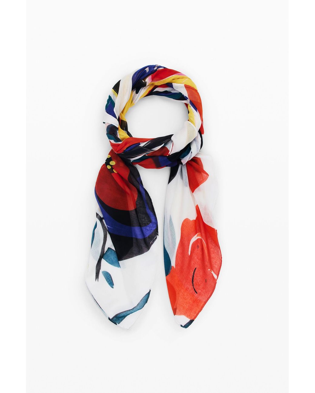 Desigual White Arty Floral Scarf, Polyester