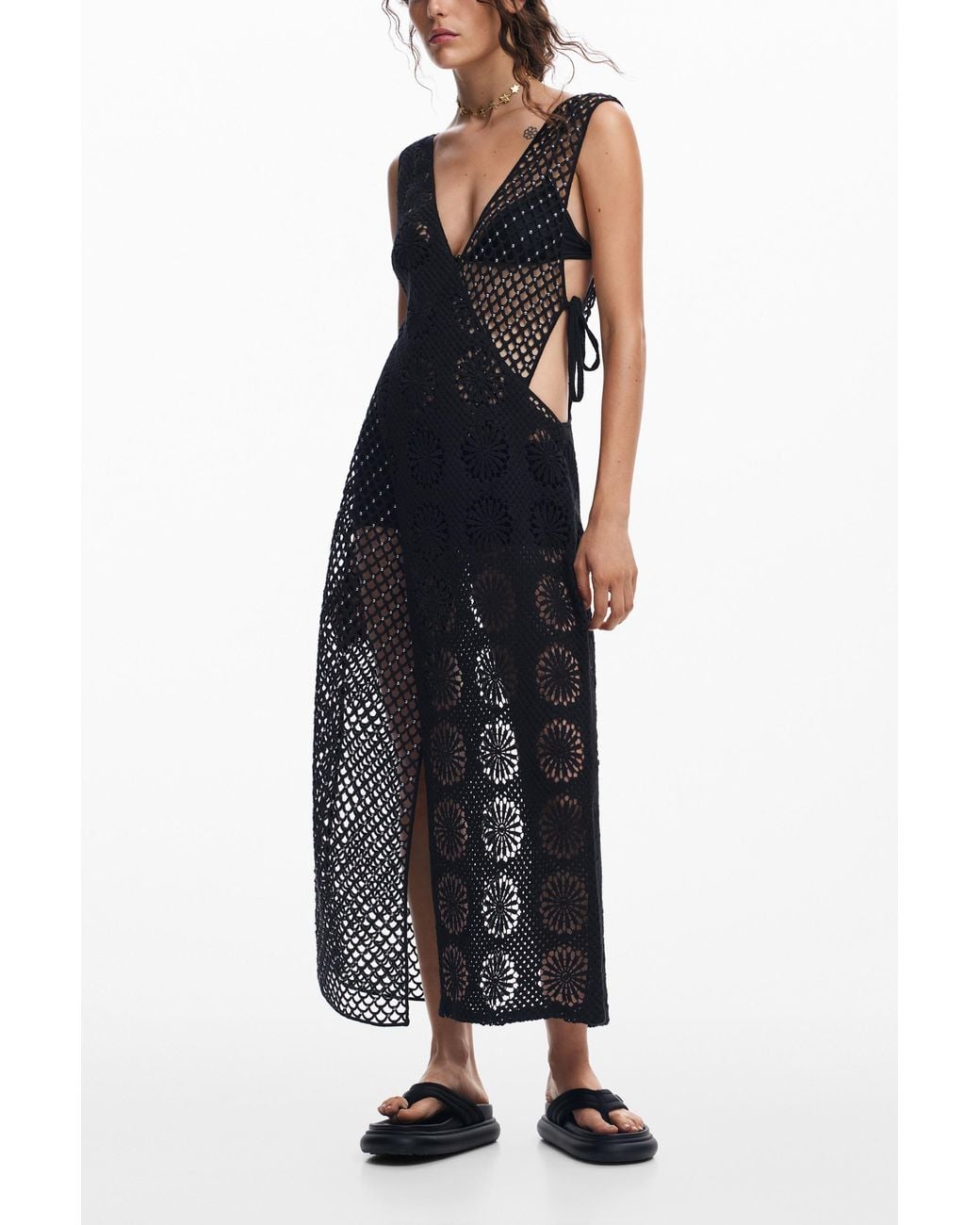 Desigual Black Crochet Dress, Cotton