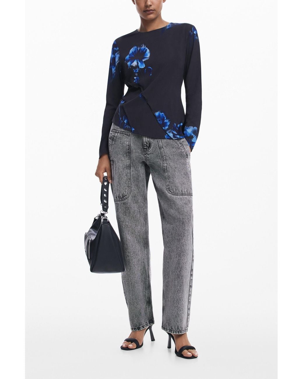 Desigual Blue Asymmetric Blouse, Viscose