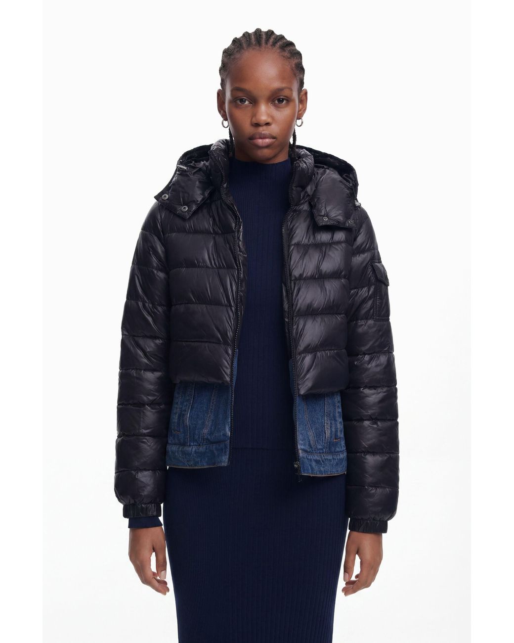 Desigual Blue Combined Short Padded Coat