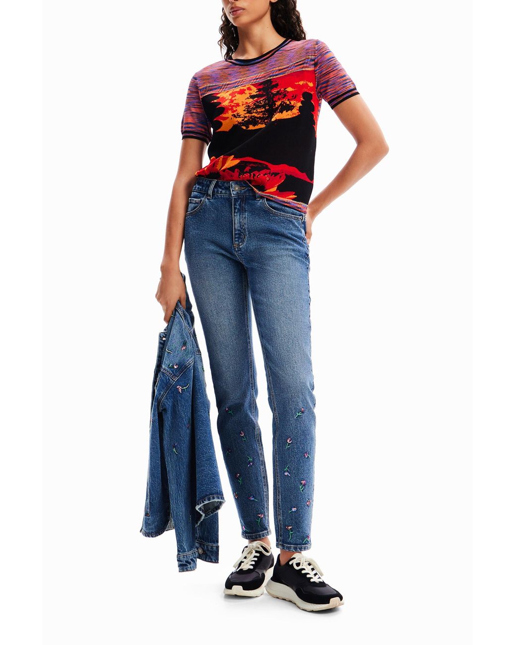 Desigual Red Knit Landscape T-Shirt