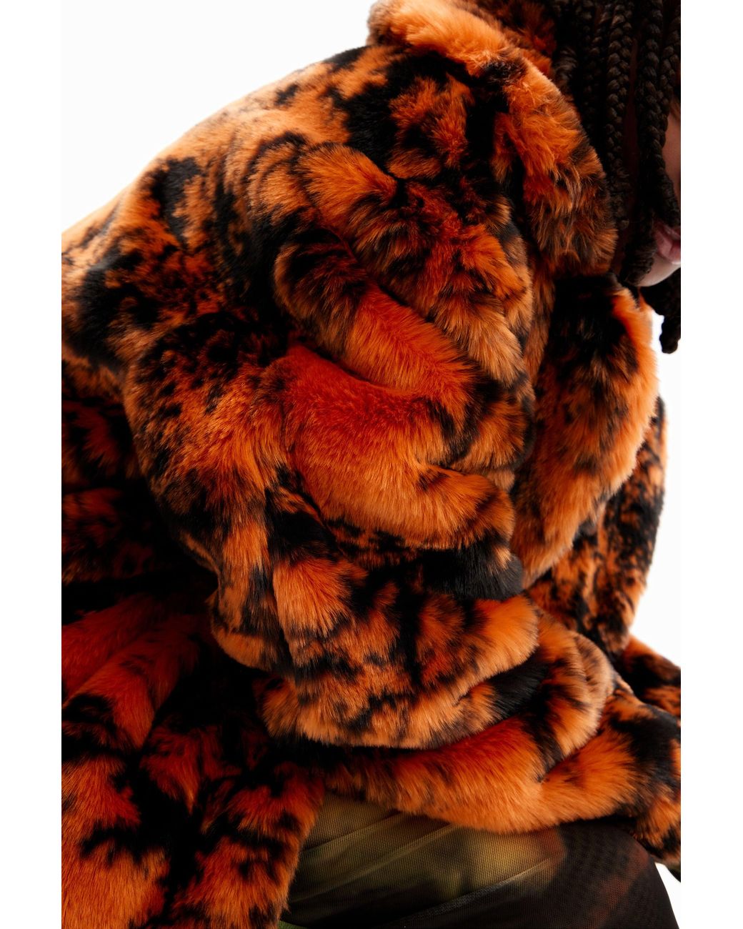 Desigual Orange Short Fur-Effect Double-Breasted Coat