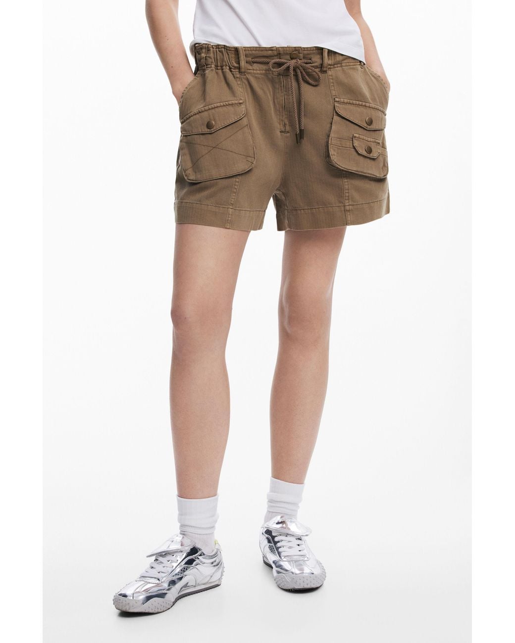 Desigual Natural Plain Cargo Shorts, Cotton