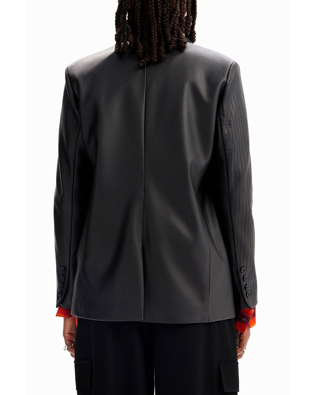 Desigual Black Leather-Effect Blazer, Polyurethane