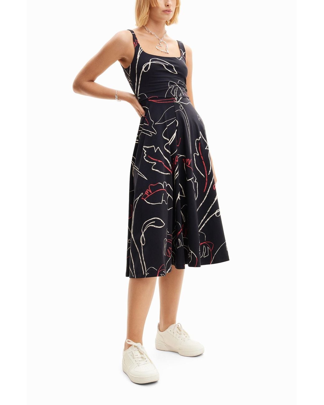 Desigual Black Tropical Strappy Knit Dress, Cotton