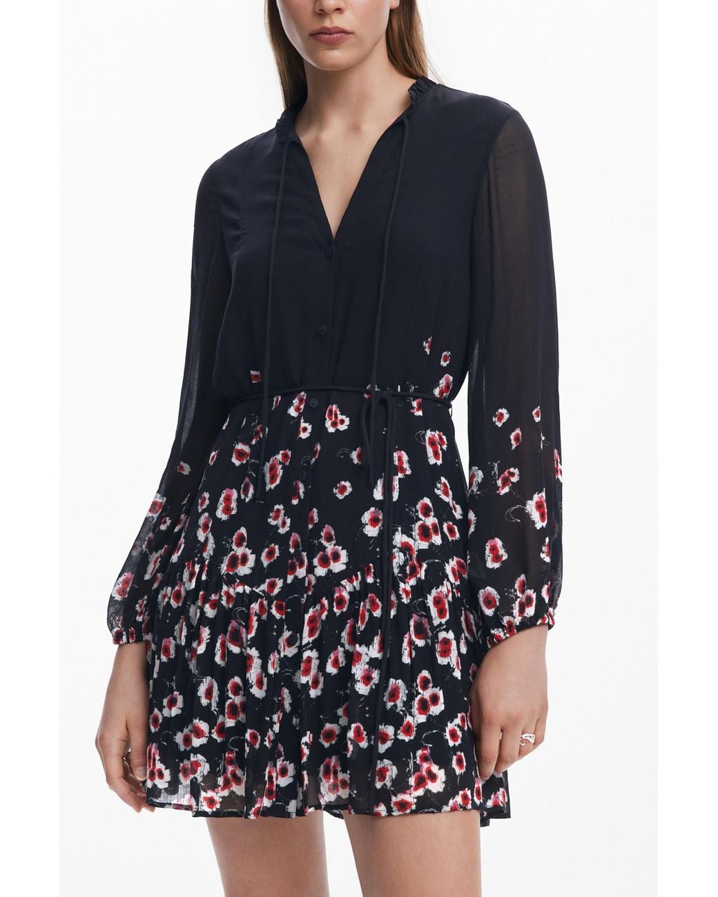 Desigual Black Short Floral Dress, Viscose