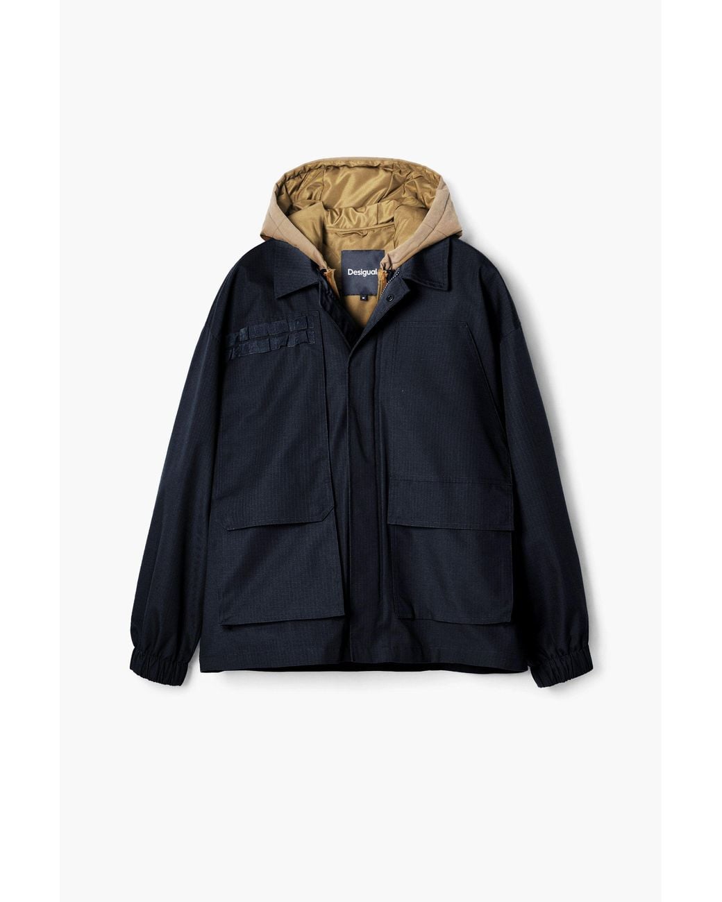 Desigual Blue Hooded Recycled Polyester Windbreaker Jacket for men