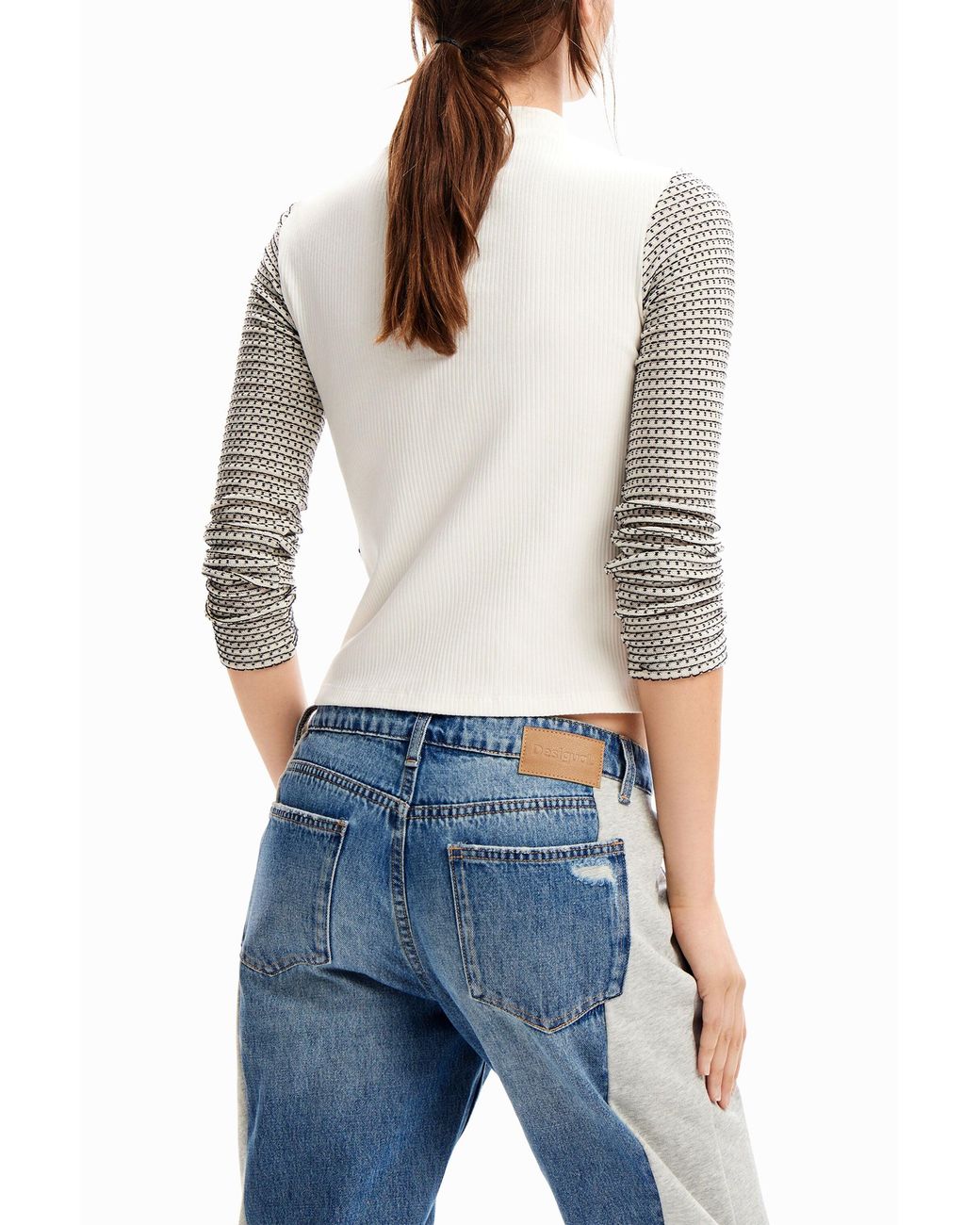 Desigual Blue Slim Striped Patchwork T-Shirt