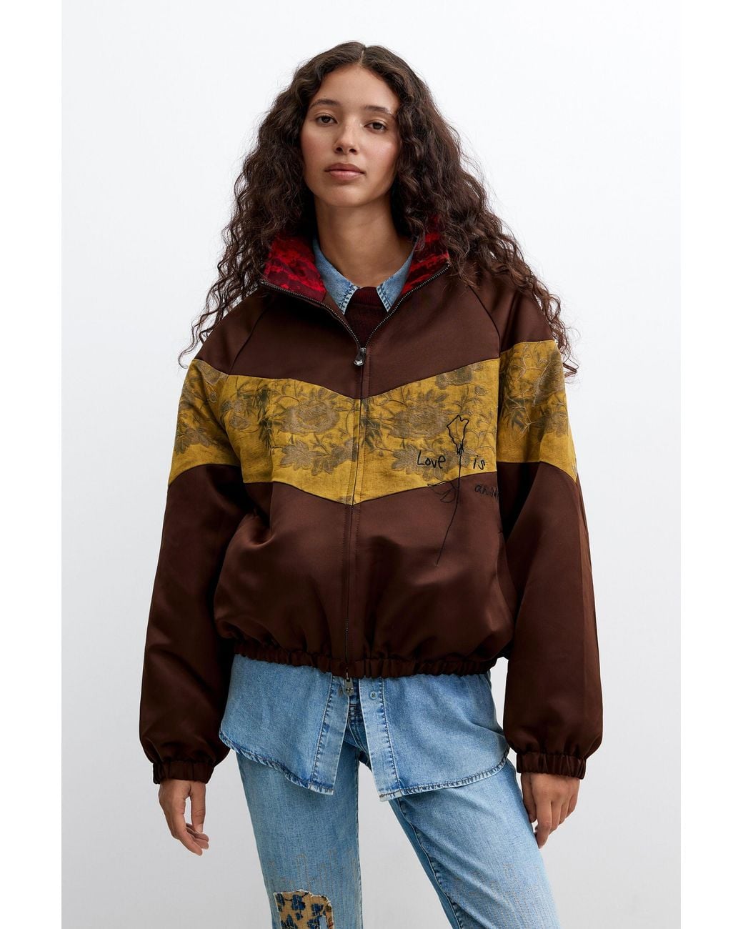 Desigual Brown Oversize Printed Jacket
