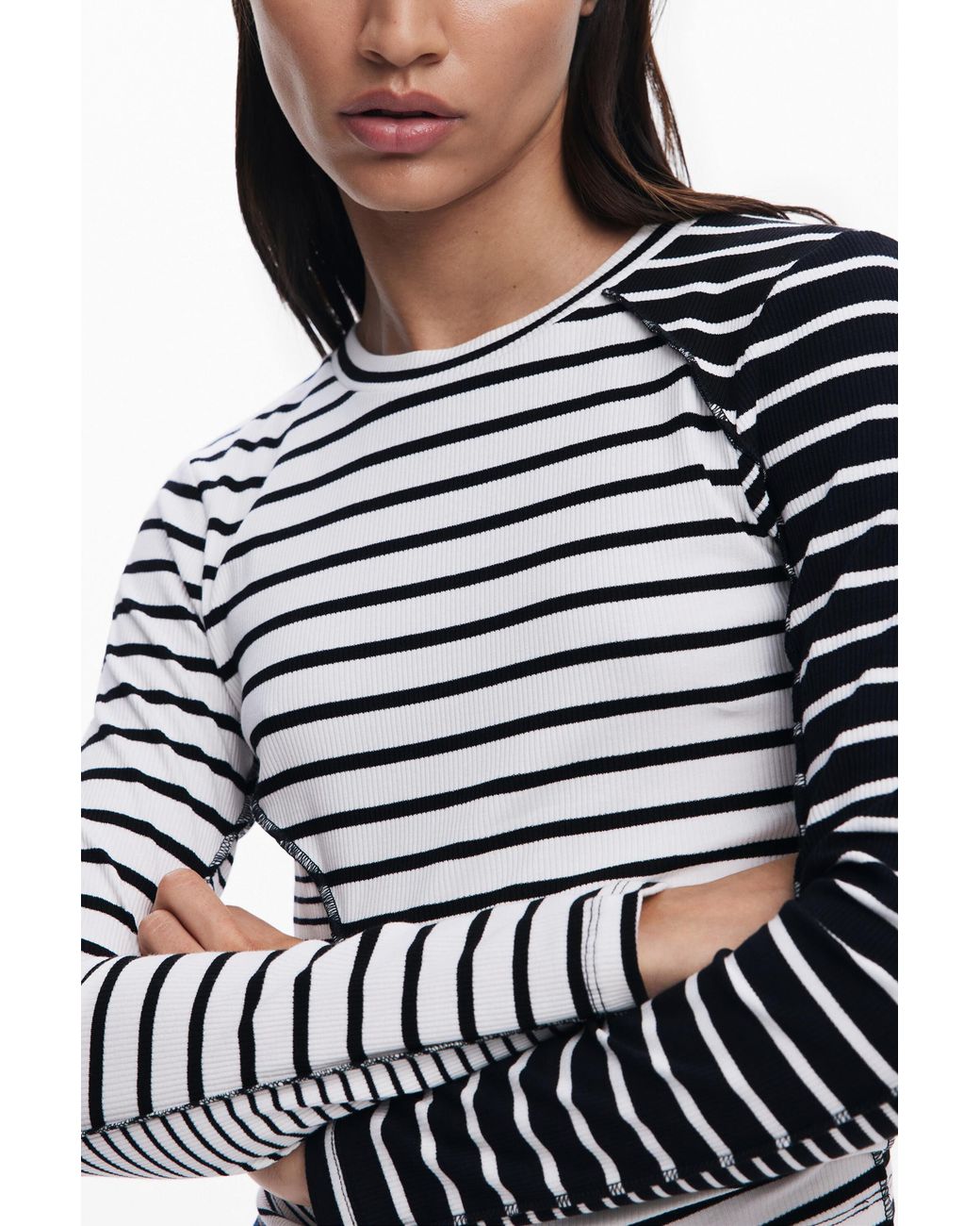 Desigual Blue Asymmetric Striped T-Shirt, Cotton