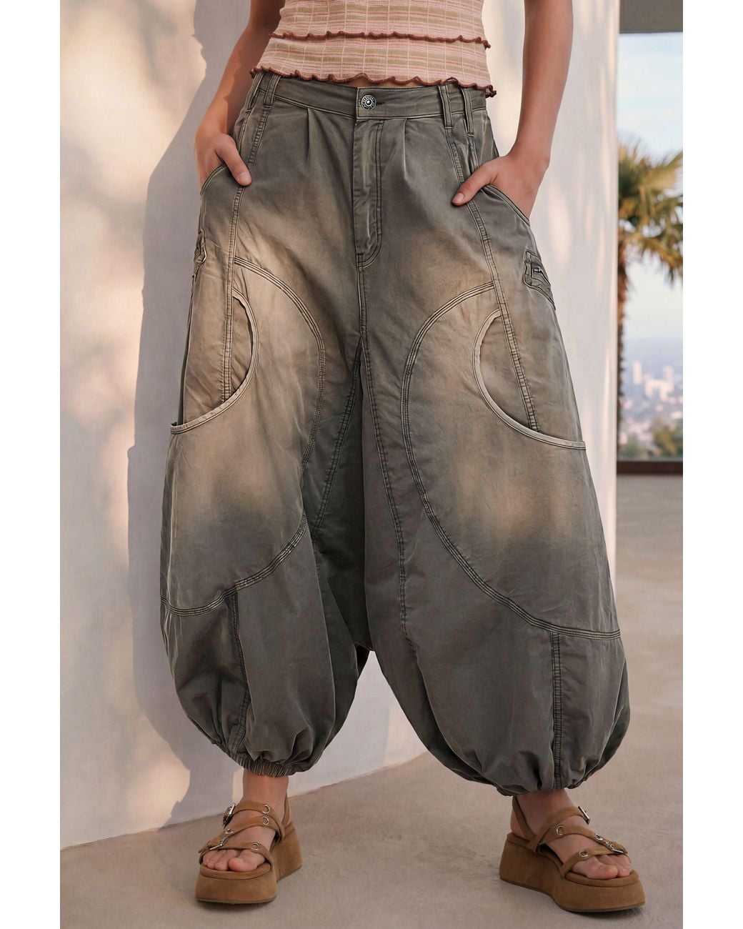 Desigual Green Balloon Cargo Pants, Cotton