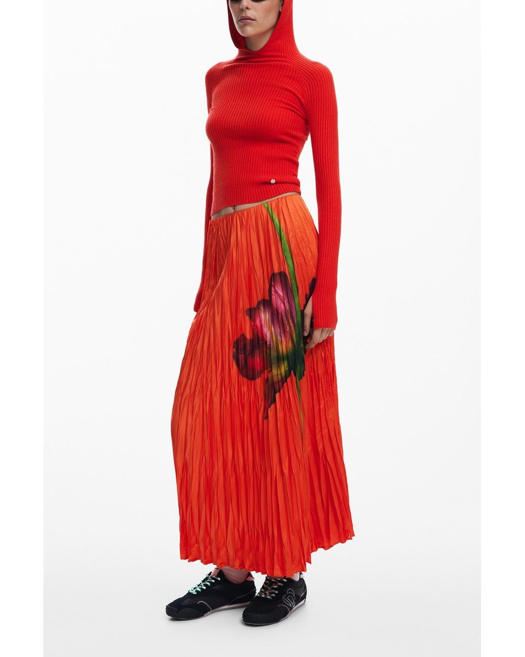 Desigual Red Floral Texture Skirt, Polyester