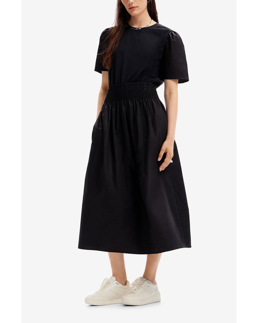 Desigual Black Combination Midi Dress, Cotton