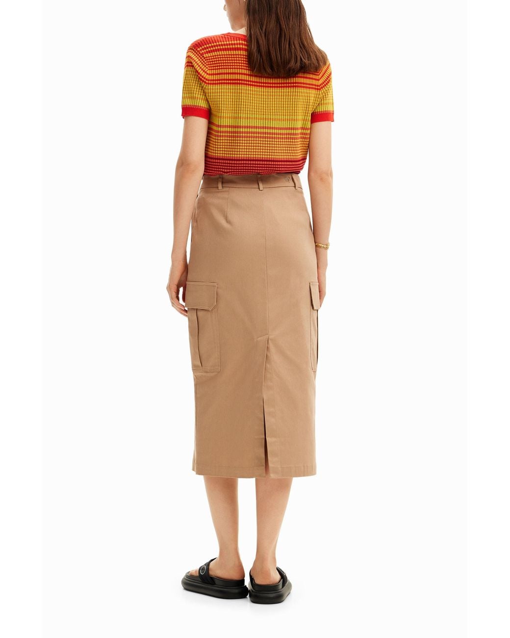 Desigual Natural Cargo Midi Skirt, Cotton