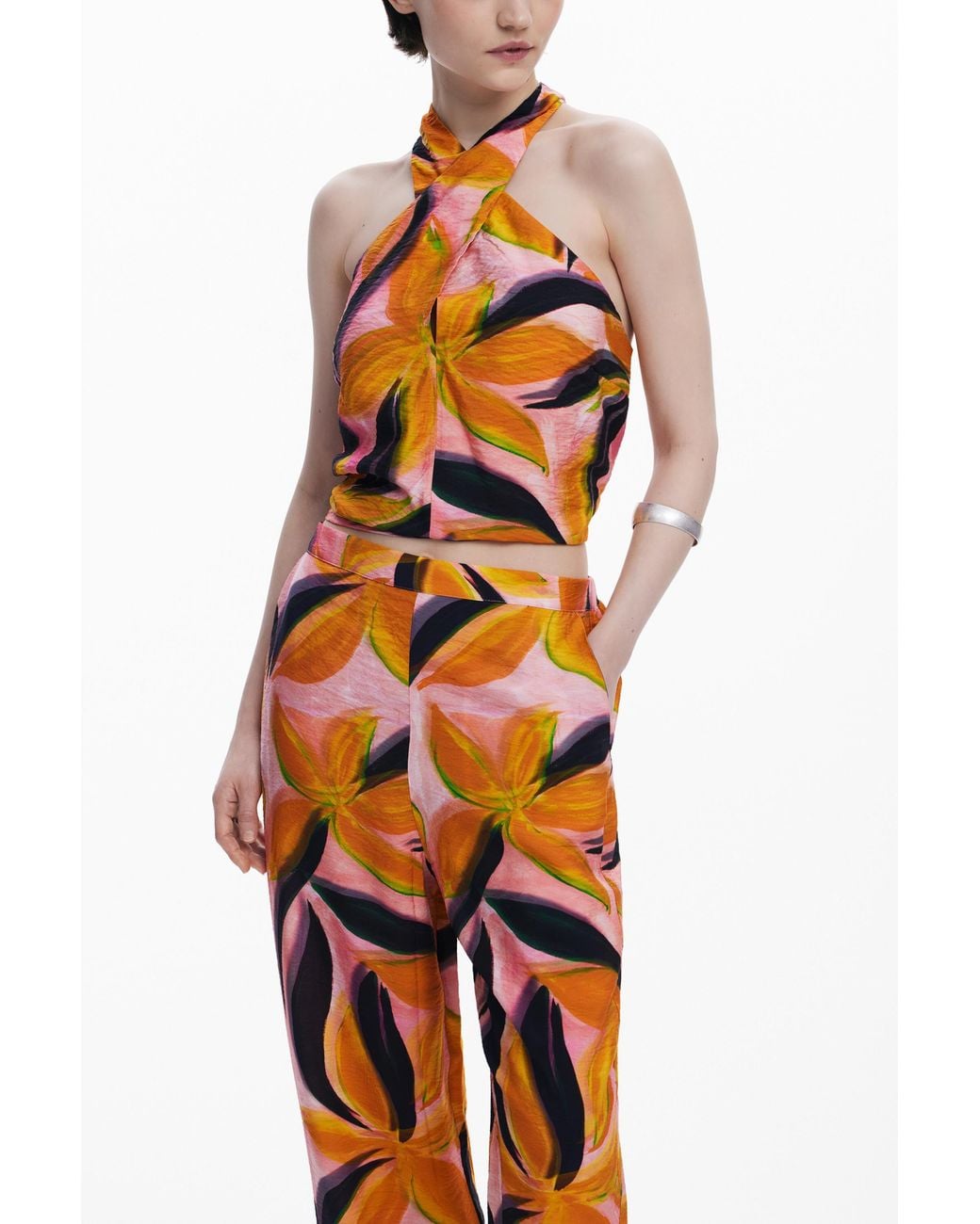 Desigual Orange Floral Print Trousers