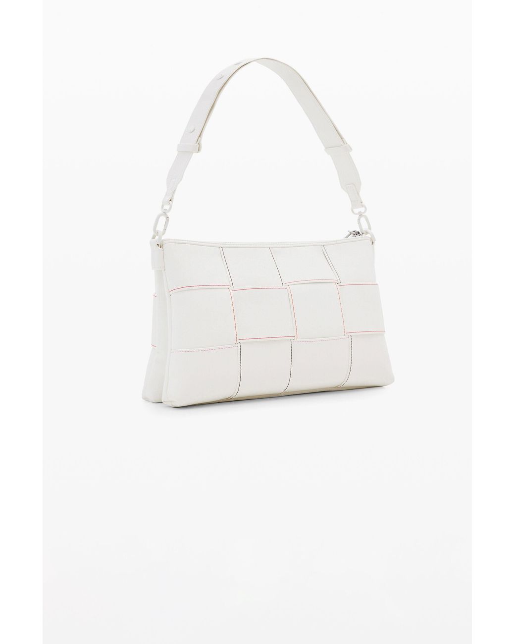 Desigual White Braided Crossbody Bag M With Topstitching, Polyurethane
