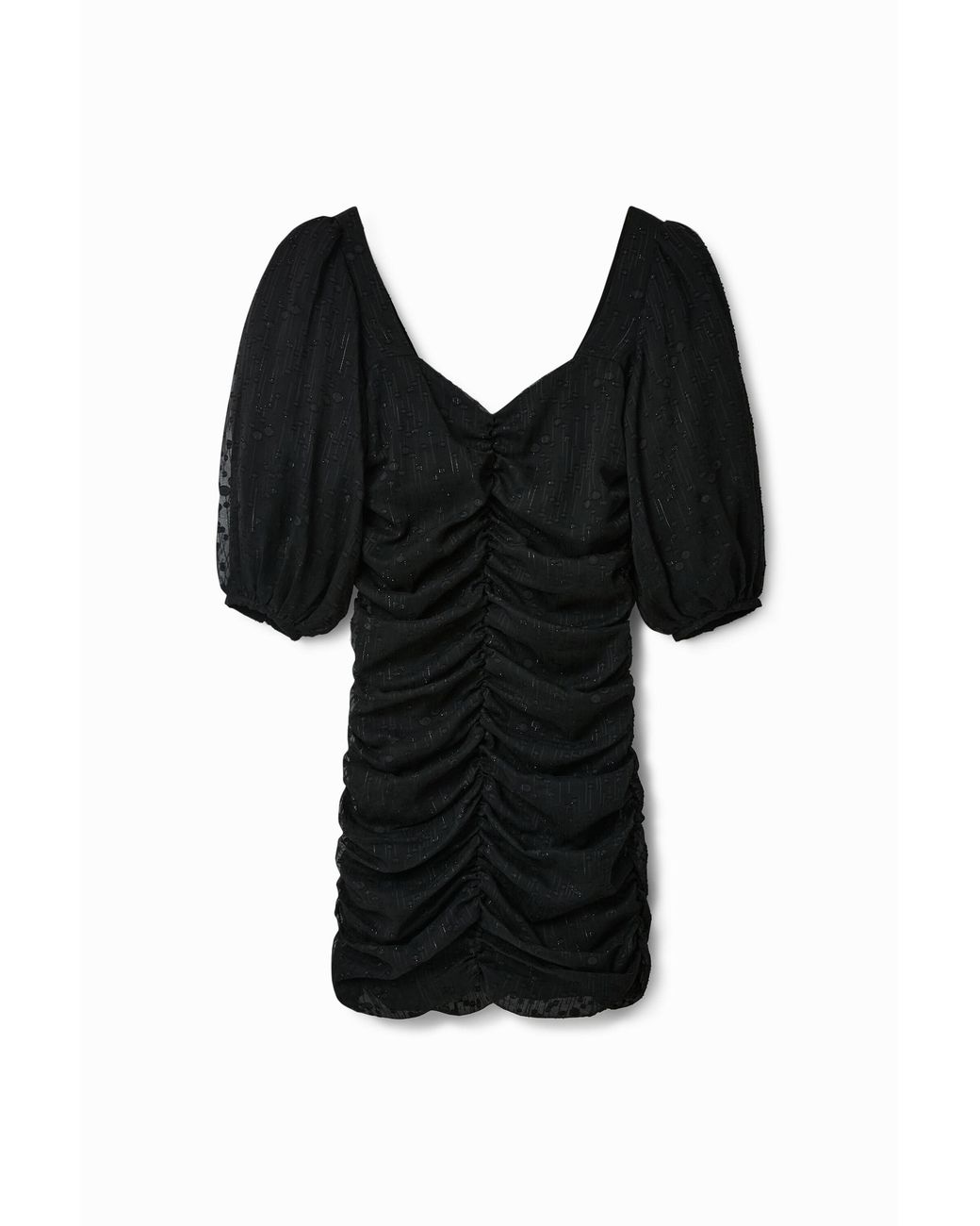 Desigual Black Short Ruched Dress With Polka Dots, Polyester