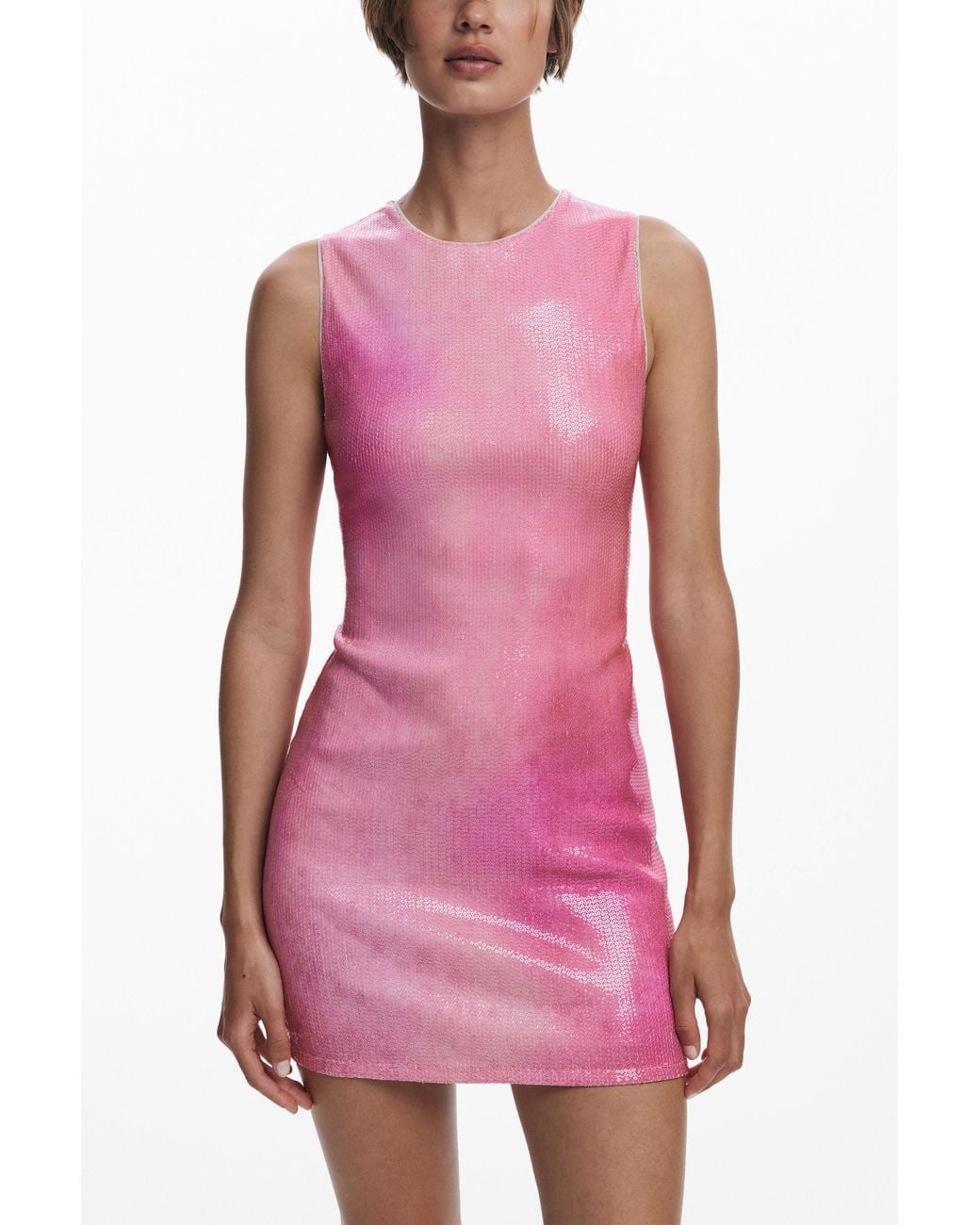 Desigual Pink Shiny Short Dress, Polyester