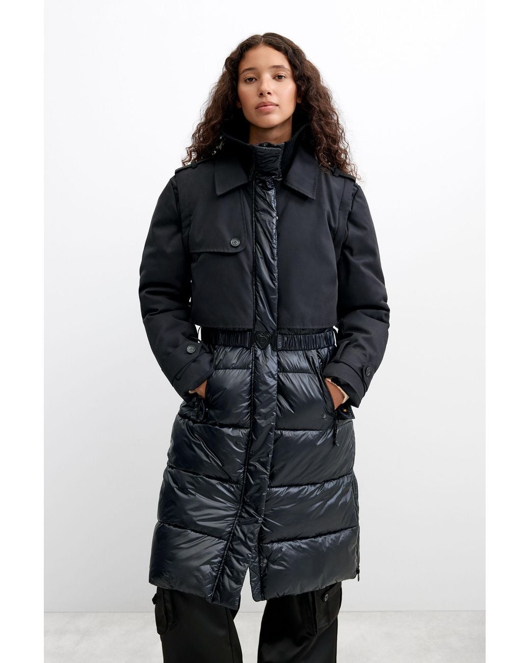 Desigual Black Long Padded Coat