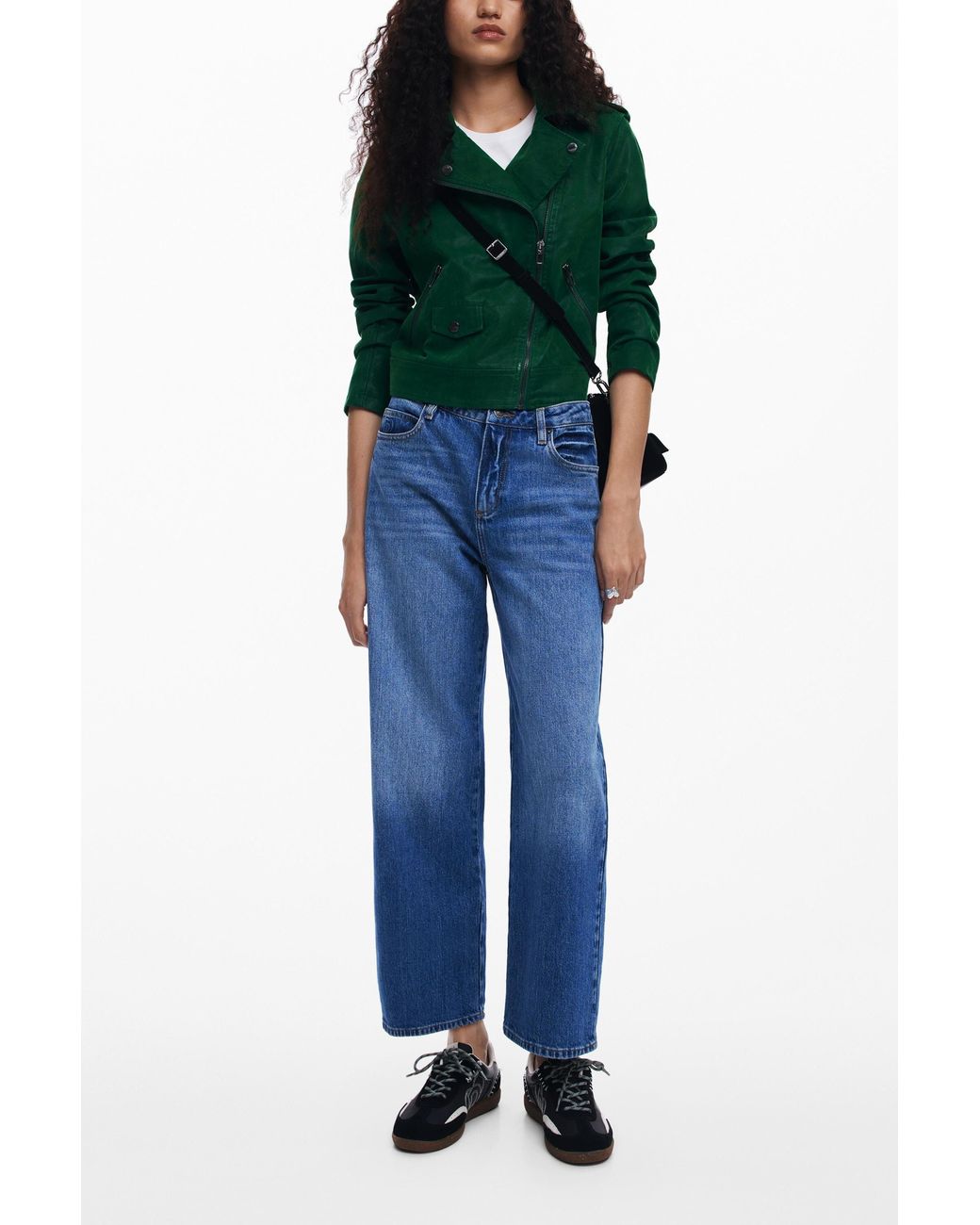 Desigual Green Textured Biker Jacket, Polyurethane