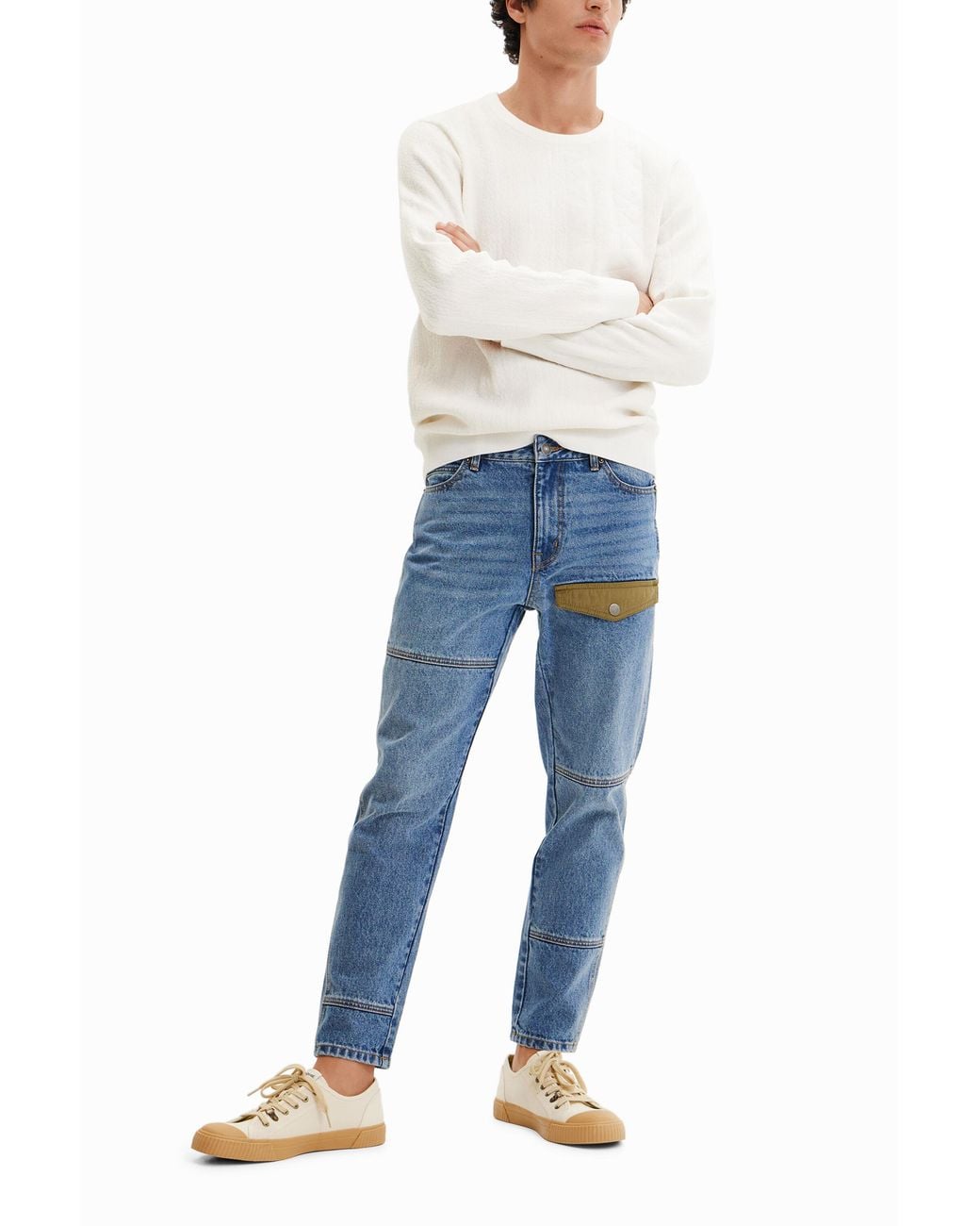 Desigual Blue Straight Patchwork Jeans, Cotton for men