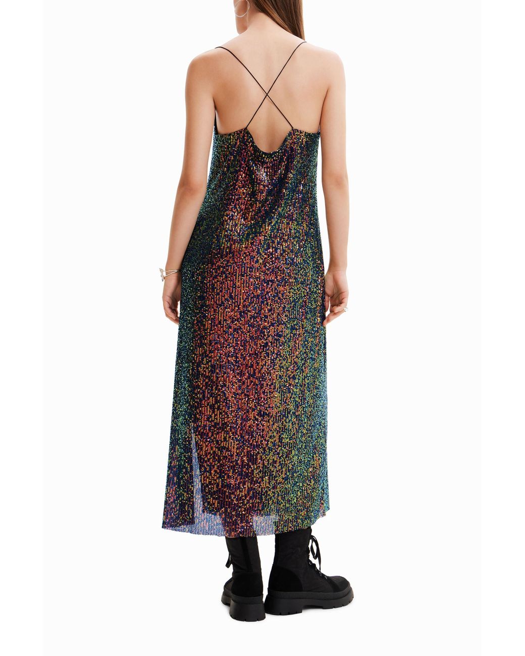 Desigual Purple Sequin Midi Dress, Polyester