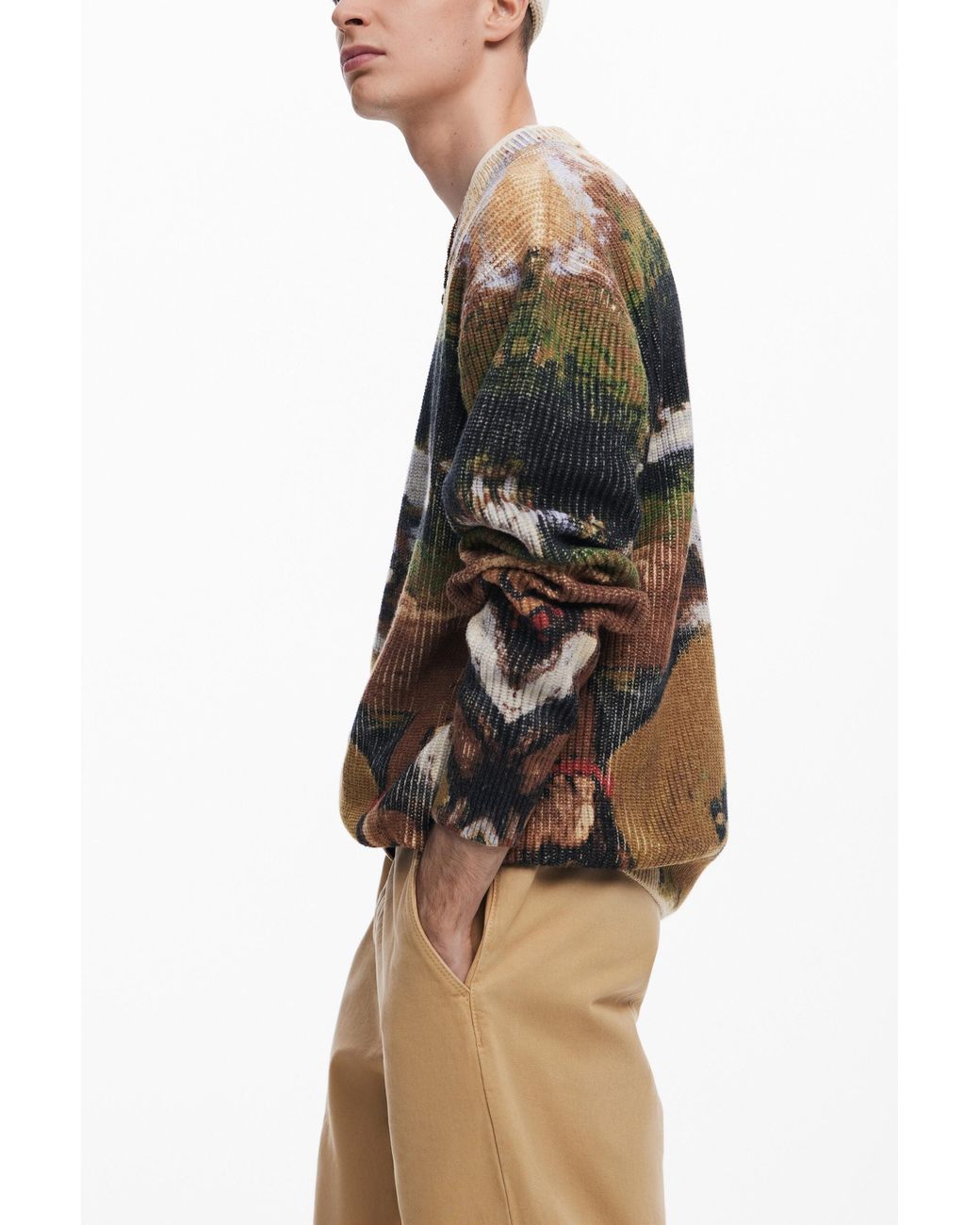 Desigual Green Oversized Landscape Sweater for men