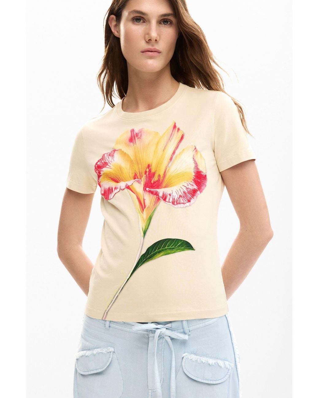 Desigual White Hibiscus T-Shirt, Cotton