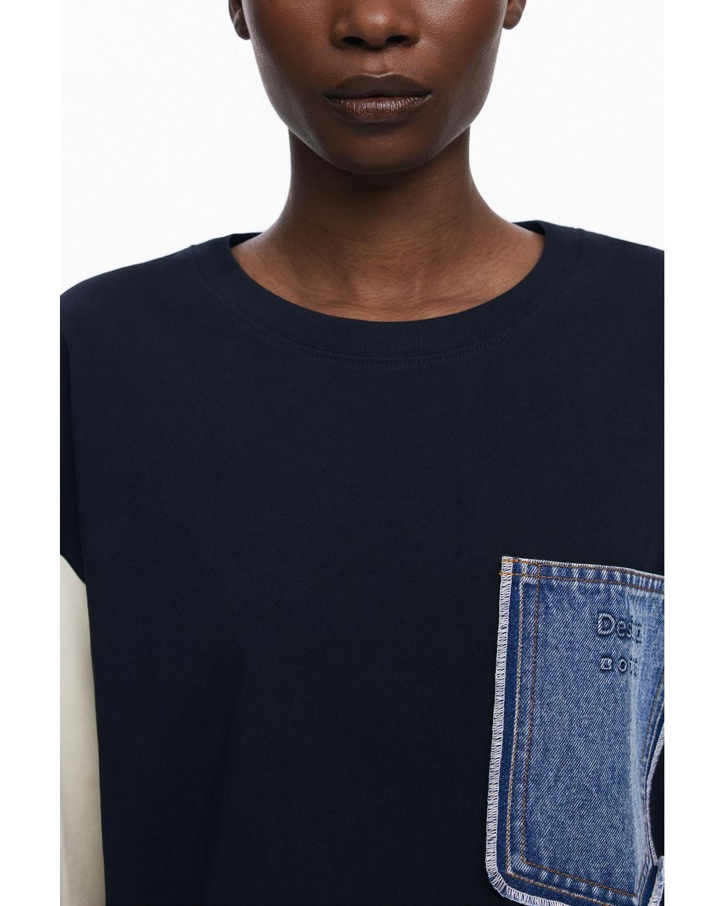 Desigual Blue Denim Pocket T-Shirt Botter, Cotton