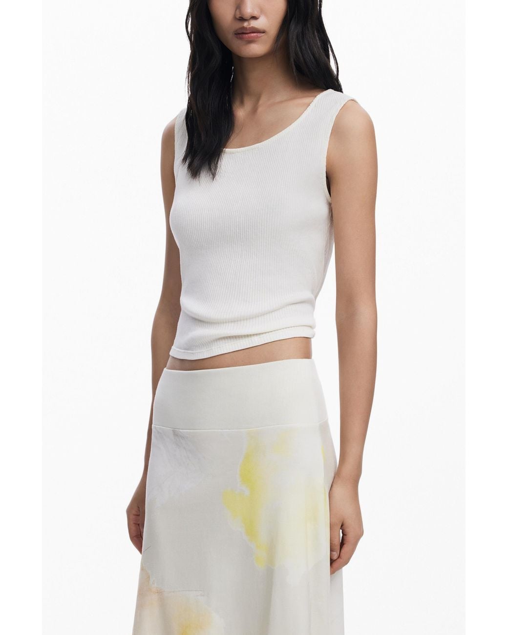 Desigual White Midi Skirt With Elastic Waistband, Cotton