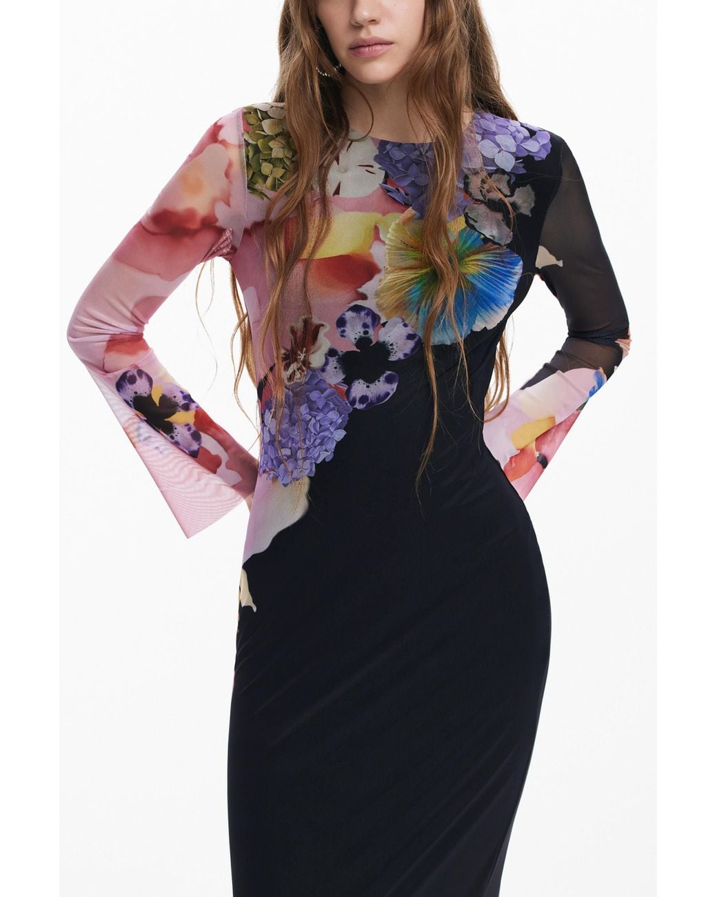 Desigual Blue Floral Midi Dress, Polyester