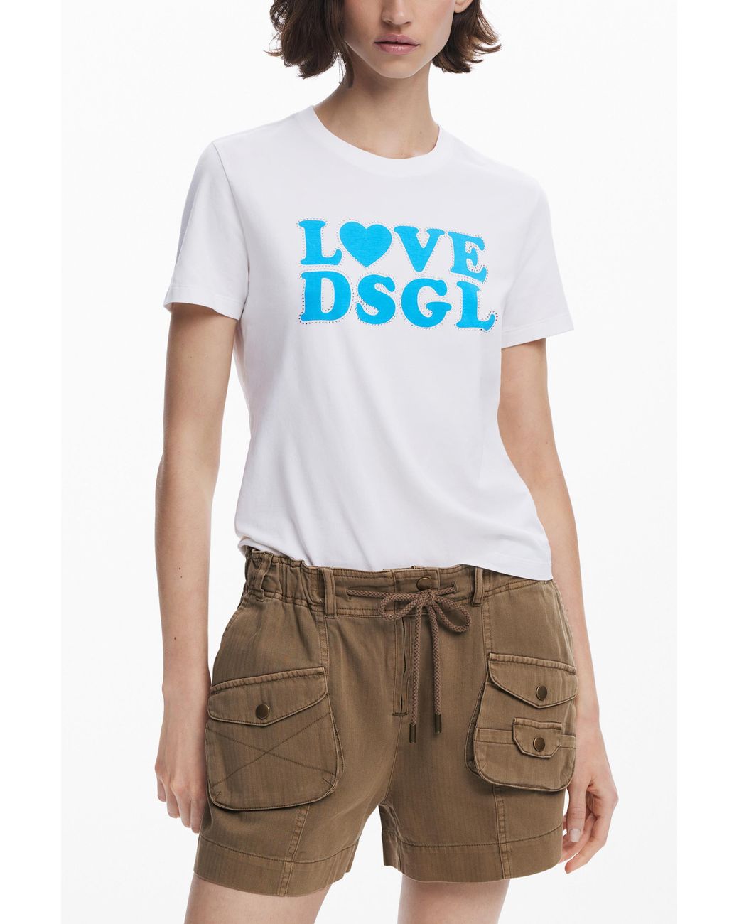 Desigual Natural Plain Cargo Shorts, Cotton