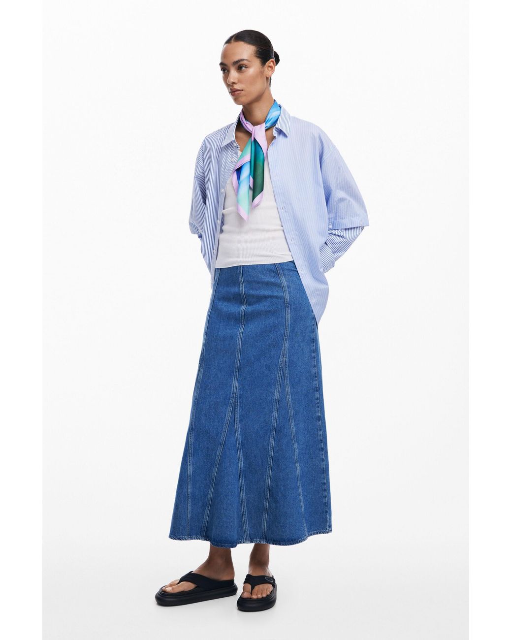 Desigual Blue Watercolor Floral Scarf, Polyester