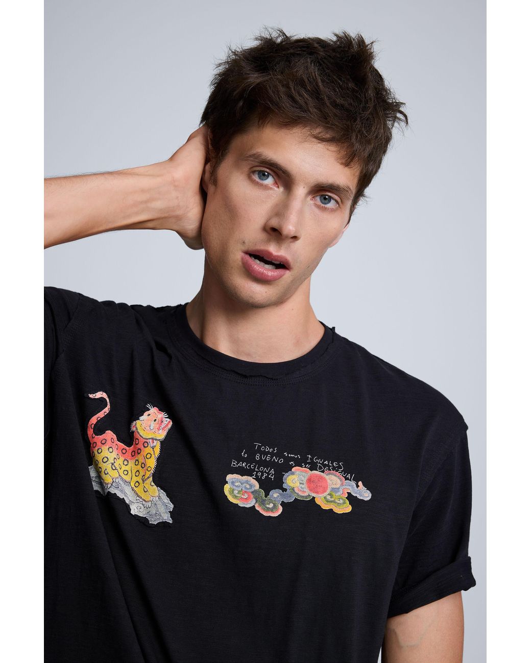 Desigual Blue Printed T-Shirt, Cotton for men