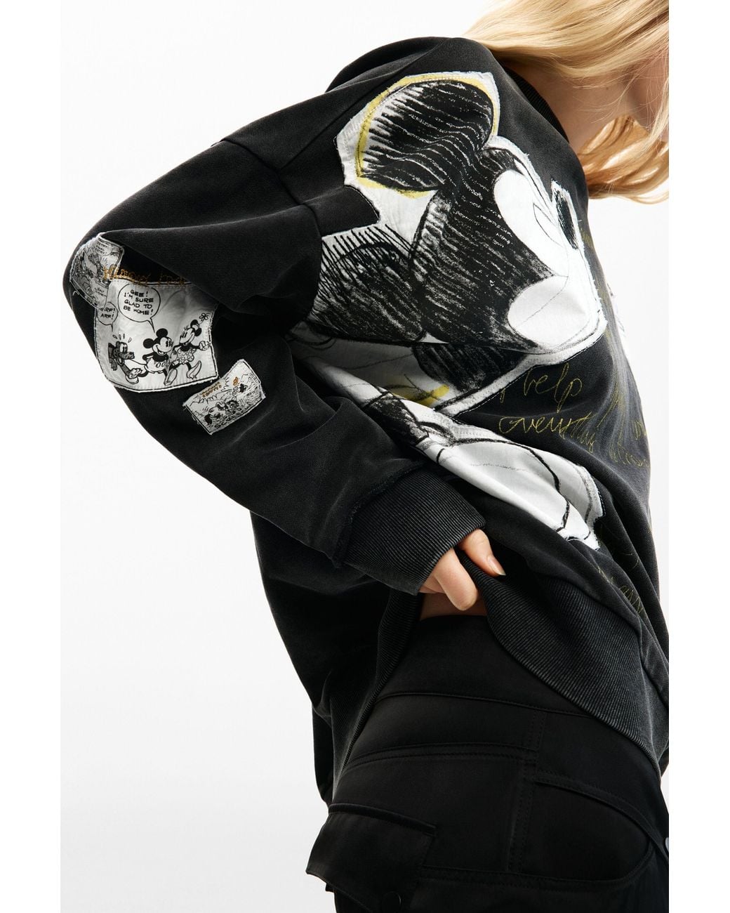 Desigual Black Sweatshirt Mickey Y Minnie Mouse, Cotton