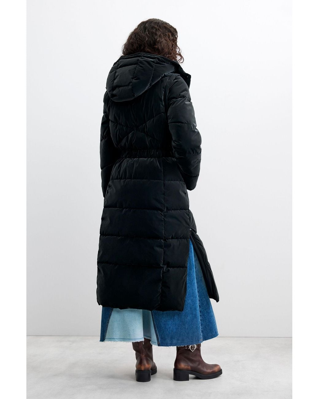 Desigual Blue Long Padded Coat, Polyurethane