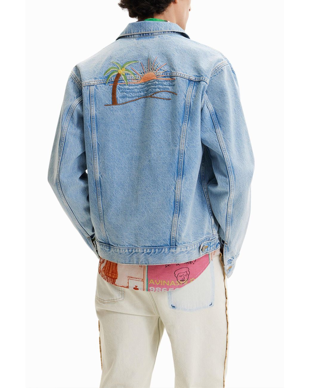Desigual Blue Embroidered Denim Trucker Jacket, Cotton for men
