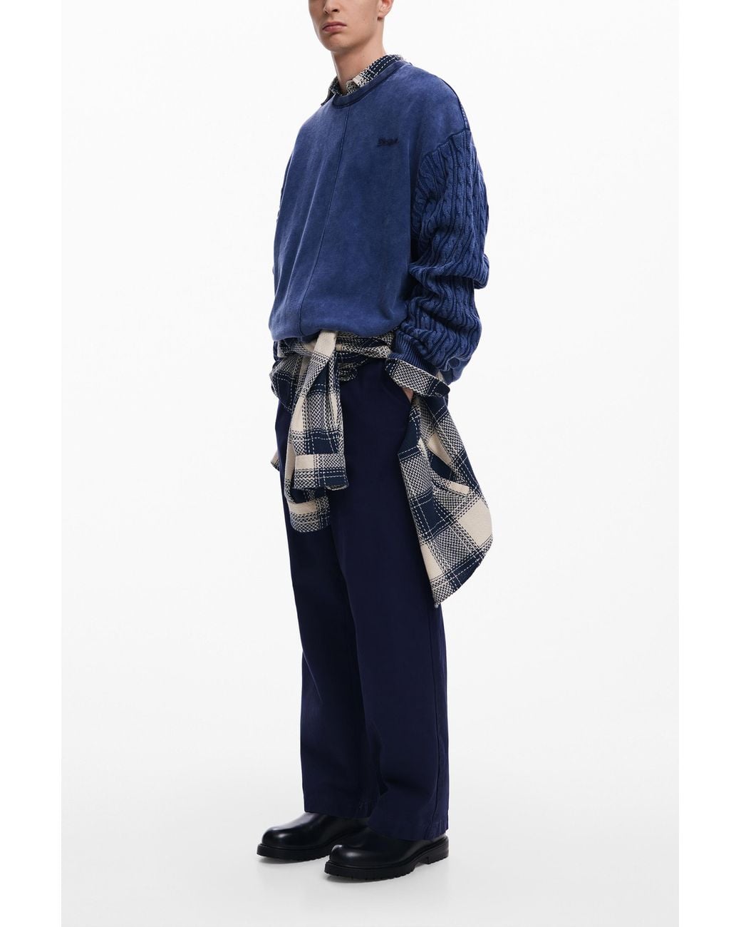 Desigual Blue Sweatshirt With Braided Sleeves, Cotton for men