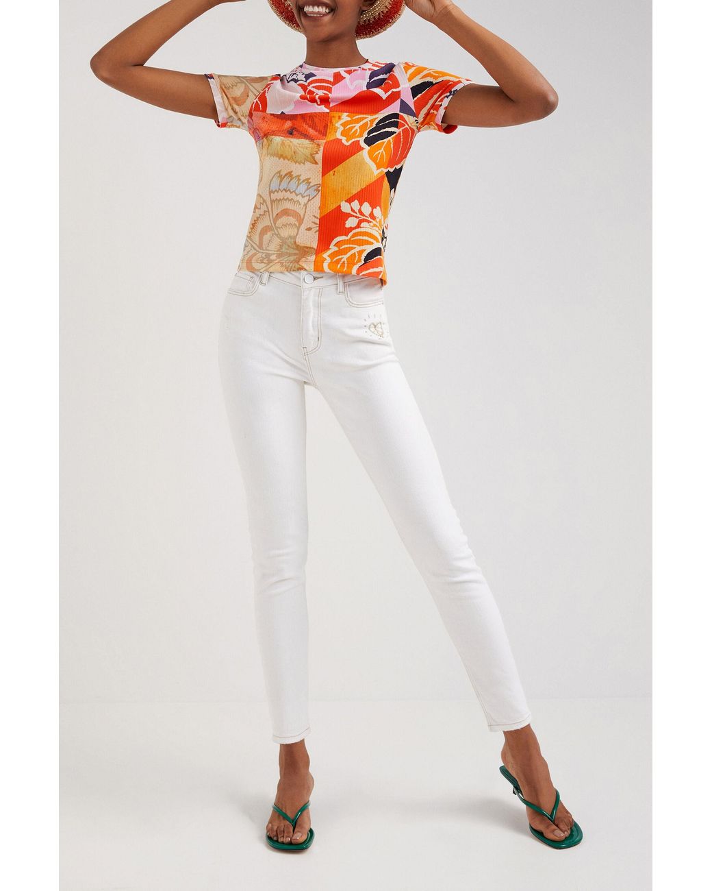 Desigual Orange M. Christian Lacroix Ribbed T-Shirt, Polyamide
