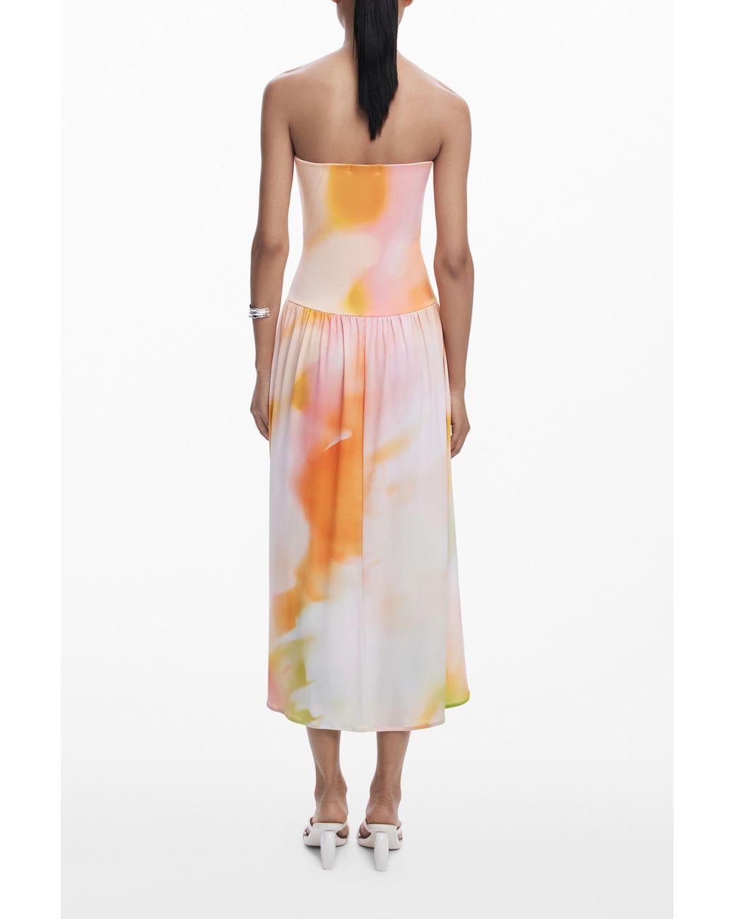 Desigual White 2-In-1 Long Gradient Dress, Polyester