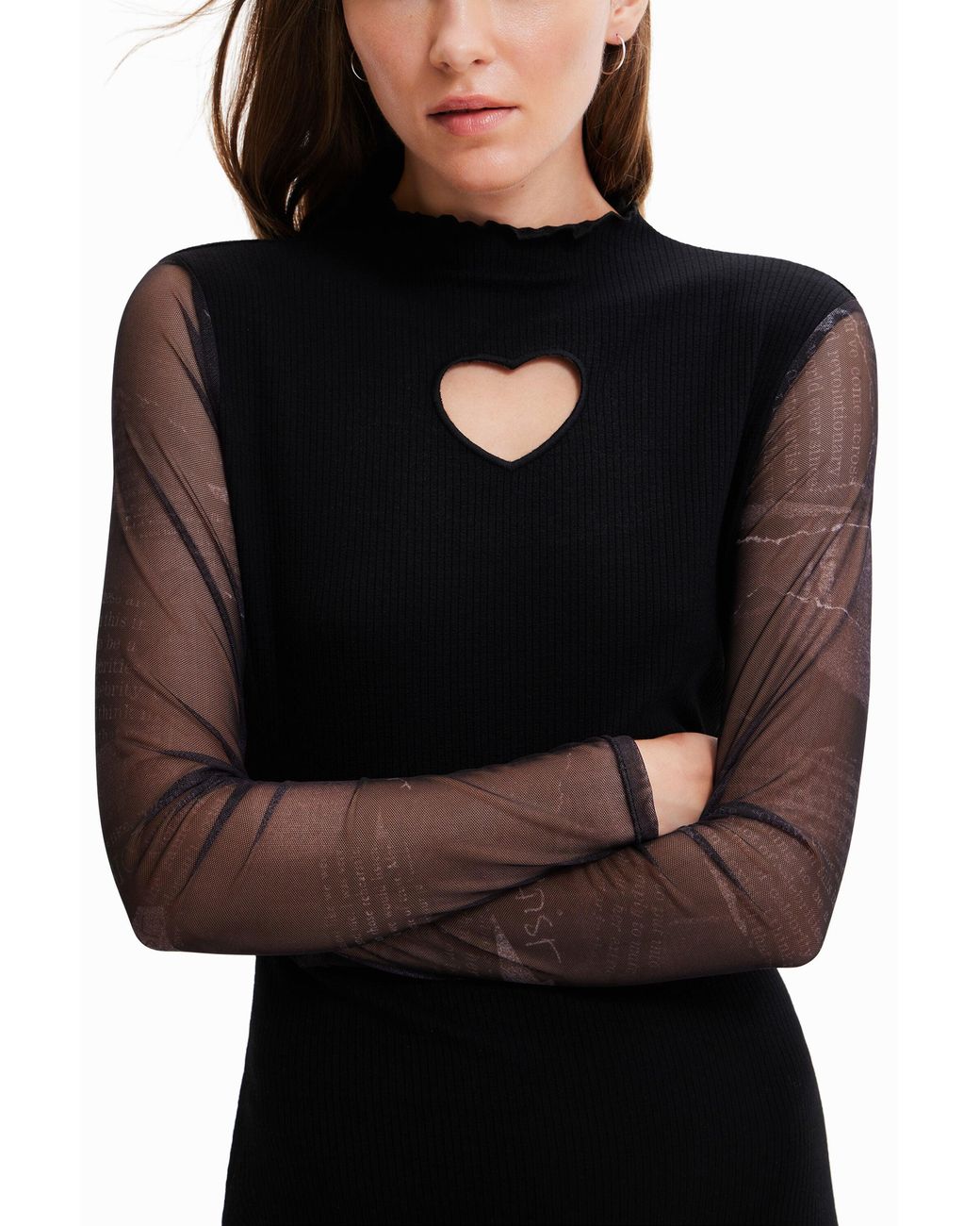 Desigual Black Ribbed Heart Mini Dress