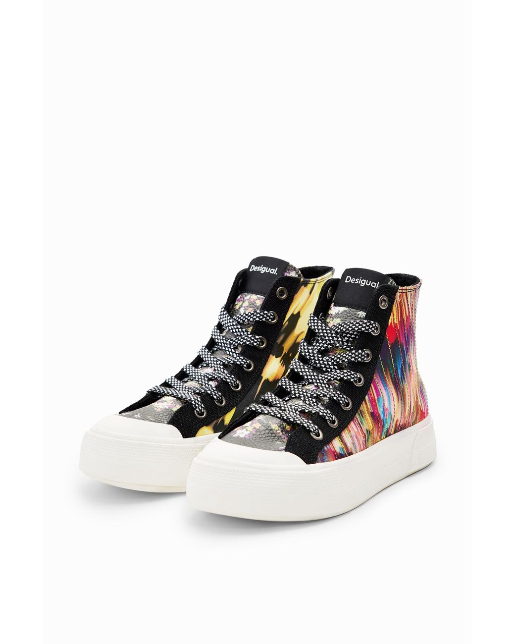 Desigual Red High-Top Glitch Patchwork Sneakers