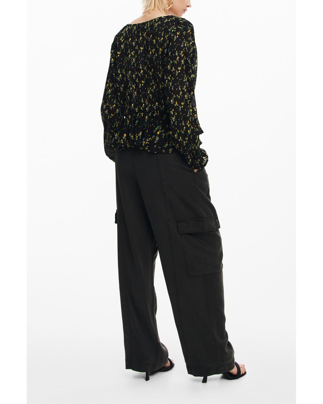 Desigual Black Floral Print Blouse, Polyester