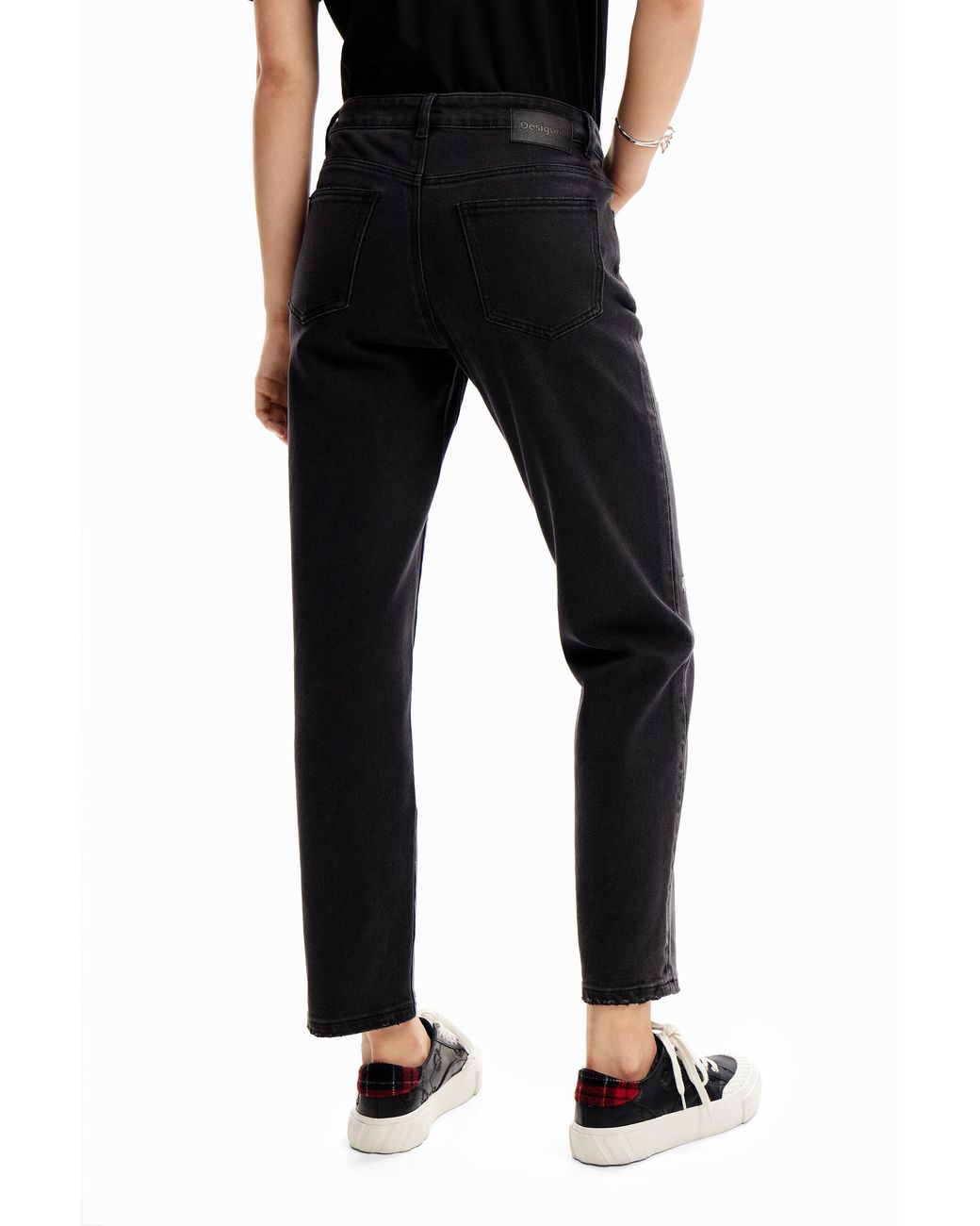 Desigual Black Straight Appliquéd Jeans, Cotton