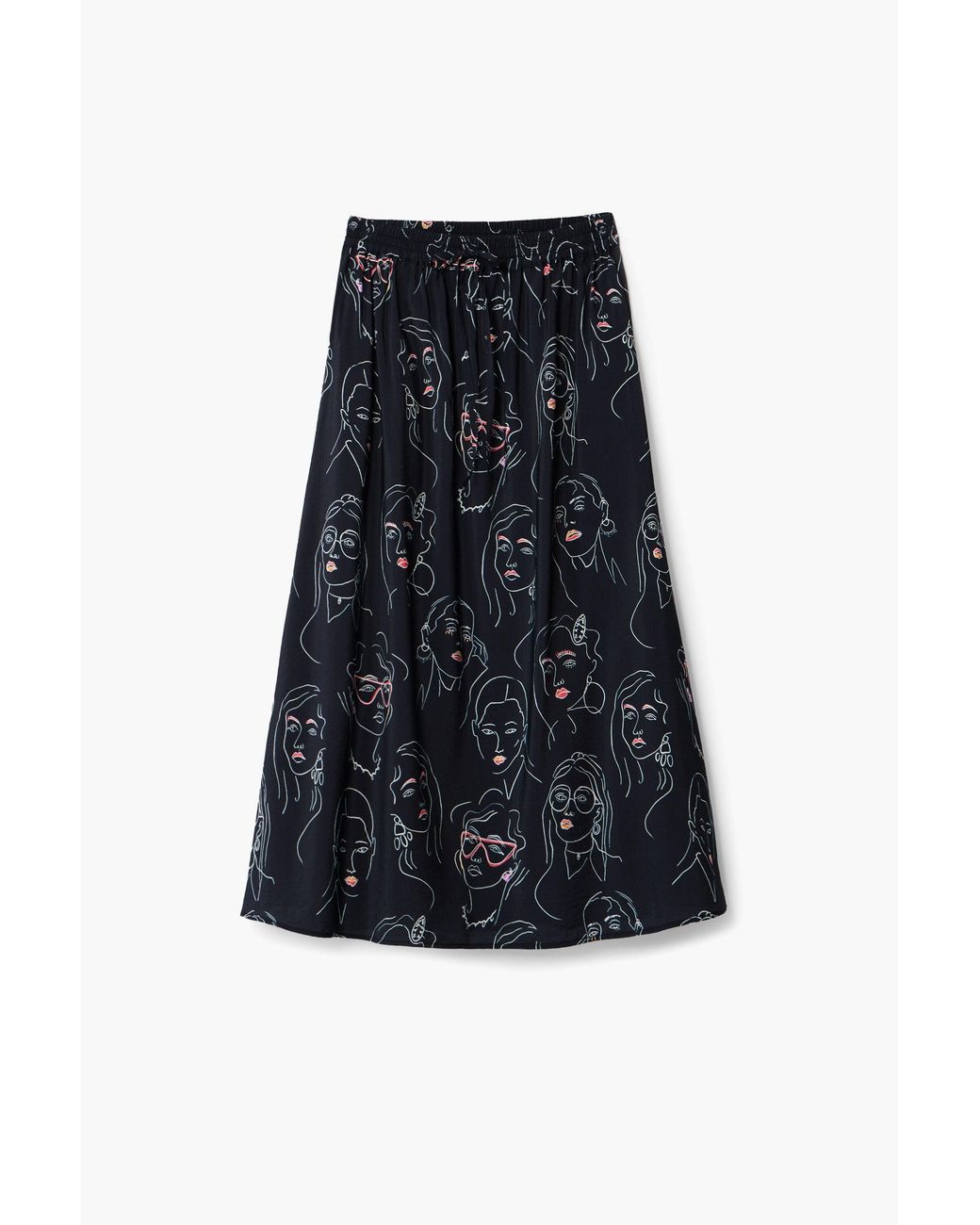 Desigual Blue Long Skirt With Faces