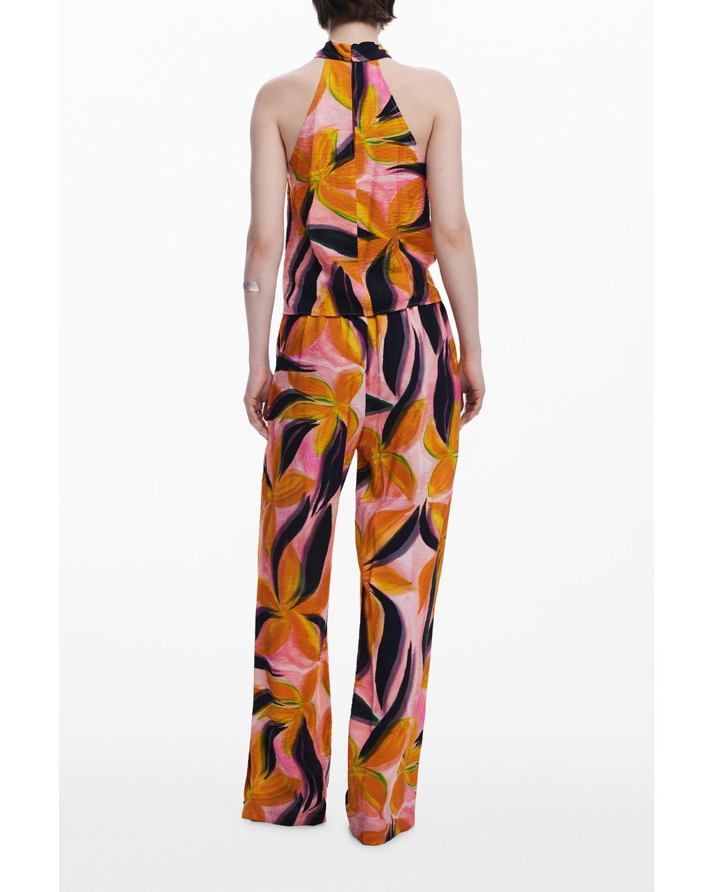 Desigual Orange Floral Print Trousers