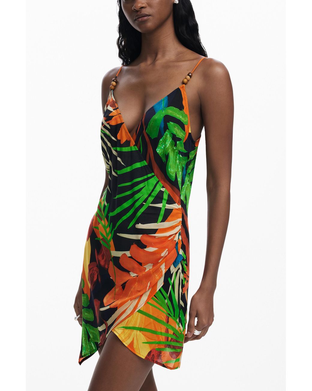 Desigual White Tropical Short Dress, Viscose
