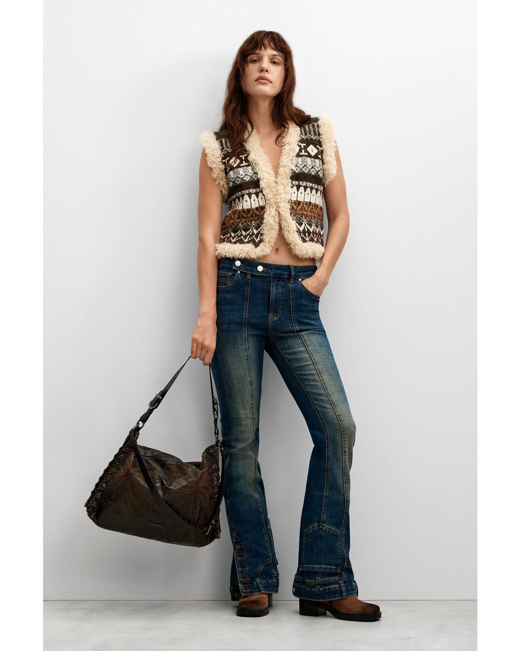 Desigual Black Printed Jacquard Knit Vest