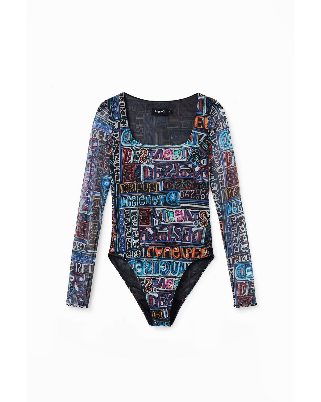 Desigual Blue Tulle Arty Logo Bodysuit, Polyester
